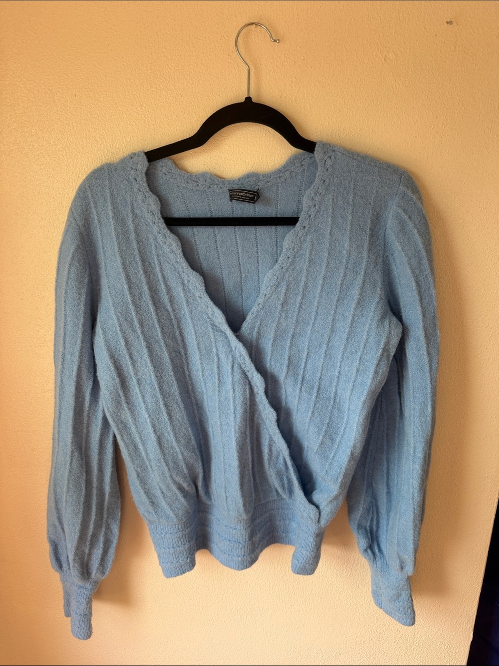 Vineyard Vines Blue Scalloped Wrap V-Neck Sweater
